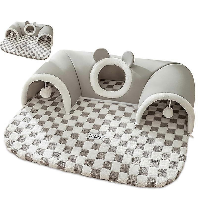 Cat Tunnel Bed, Cat Tunnel with Game Ball, Large Sturdy Foldable Tunnel for Small, Medium, Large Cats and Rabbits (Grey) Gray