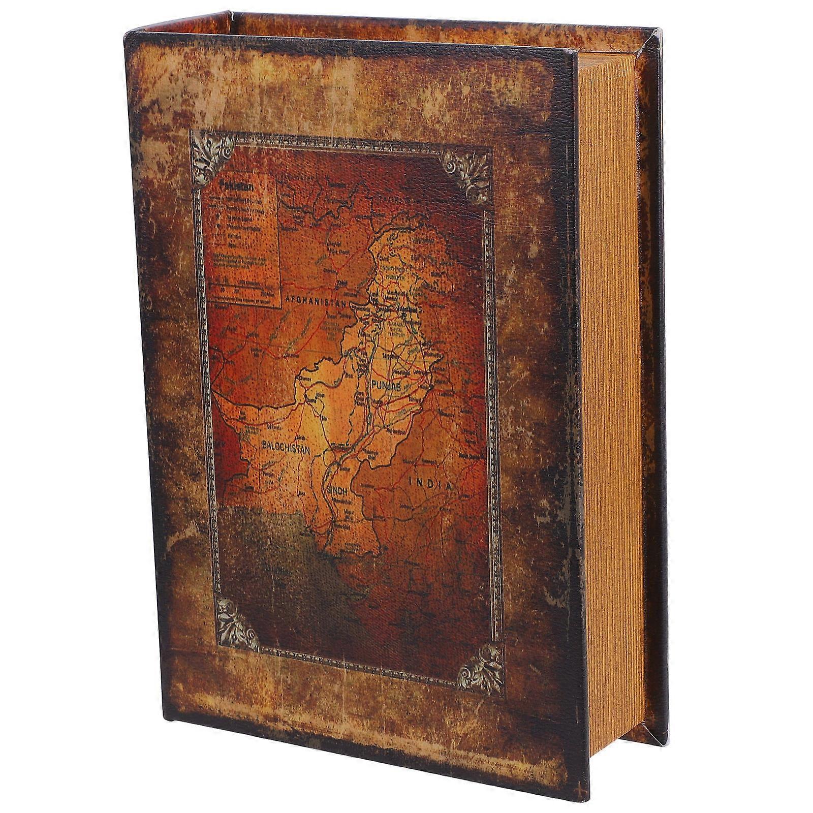 Vintage Book Shaped Storage Box for Home Use Khaki ABS Wood Multifunctional Key Hiding Box 4.5 x 3.2 x 1.8 Inches
