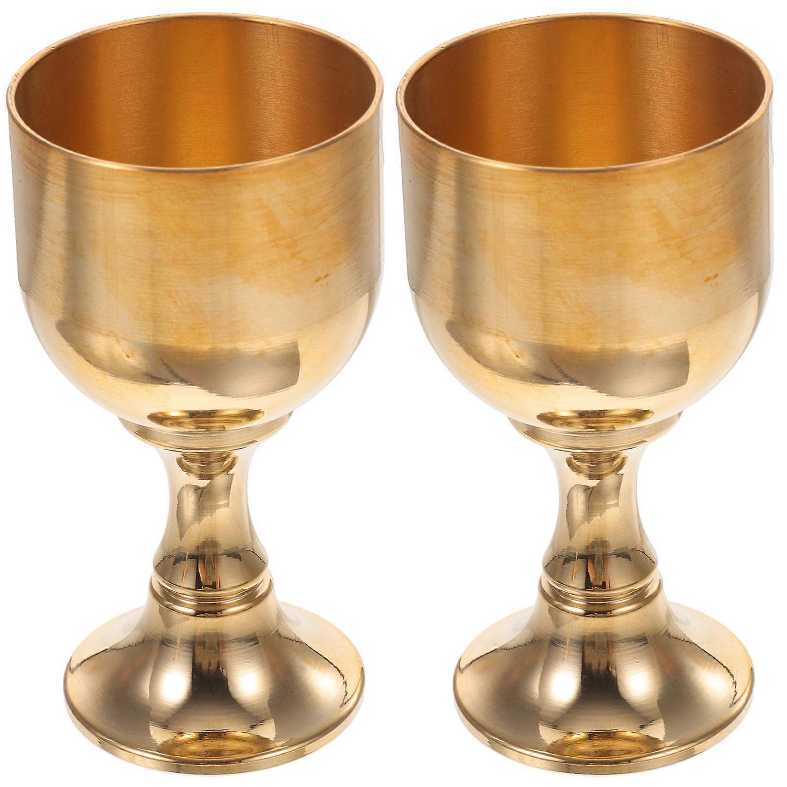 Vintage Brass Wine Goblets Set   Decorative Retro High Footed Cups for Home Bar or Table Display