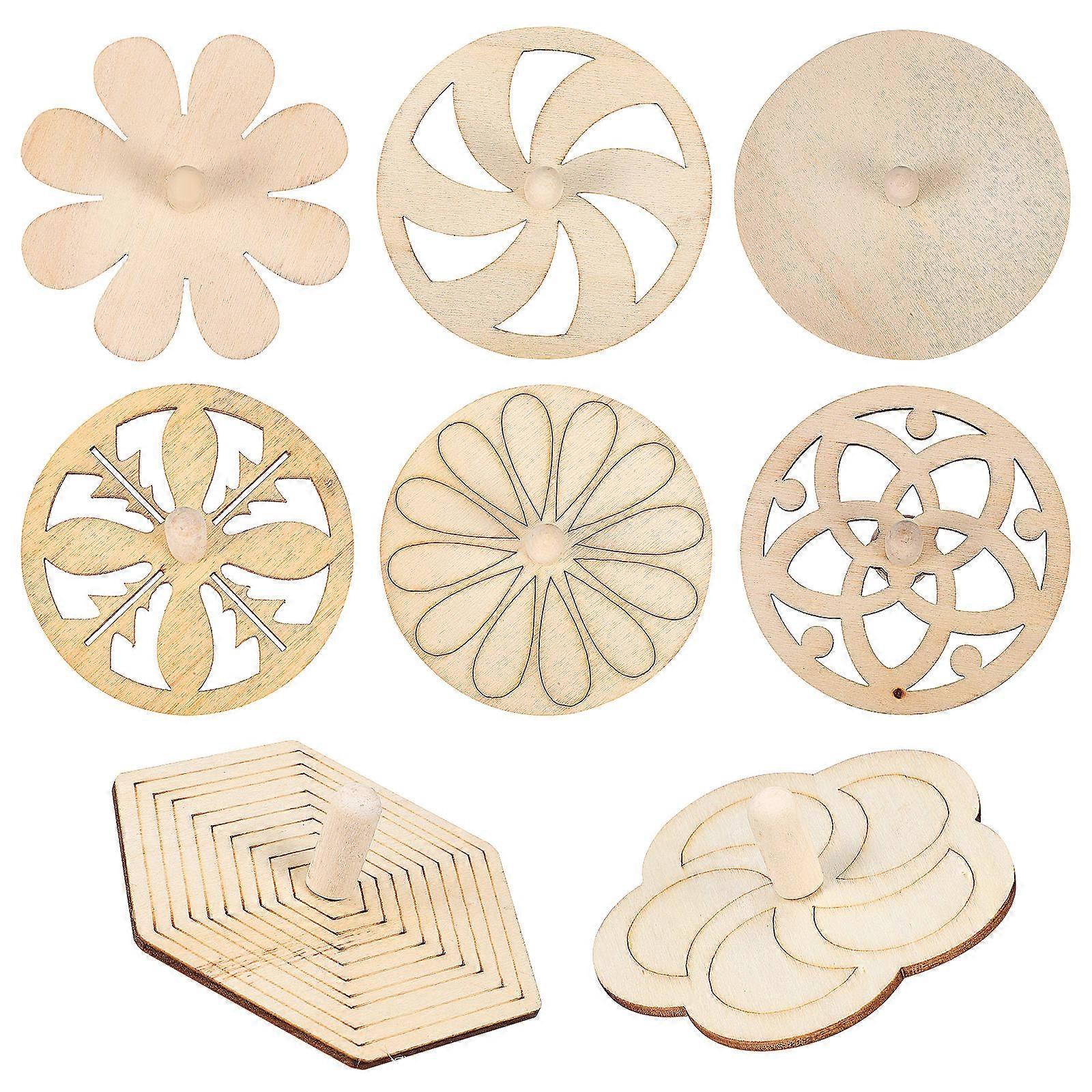 Funny Toys 8Pcs Wooden Gyro Toys Educational Toys For Kids Small Size Beige Color Rotating Function Group