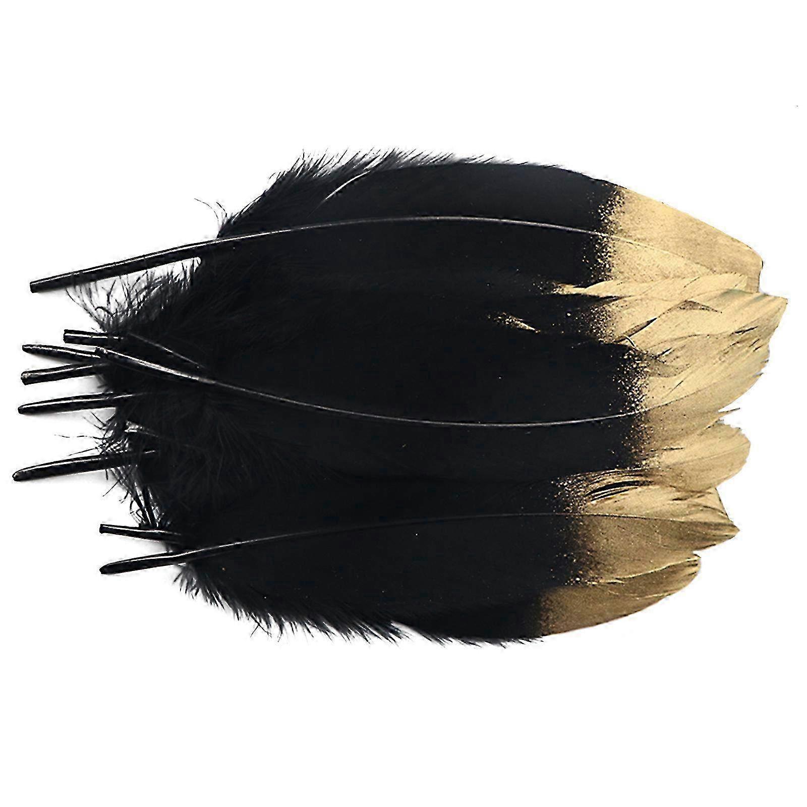 Black Gold-Tipped Real Feathers - Double-Sided Decorative Feathers 15-22cm for Crafting, DIY Projects & Home Decor