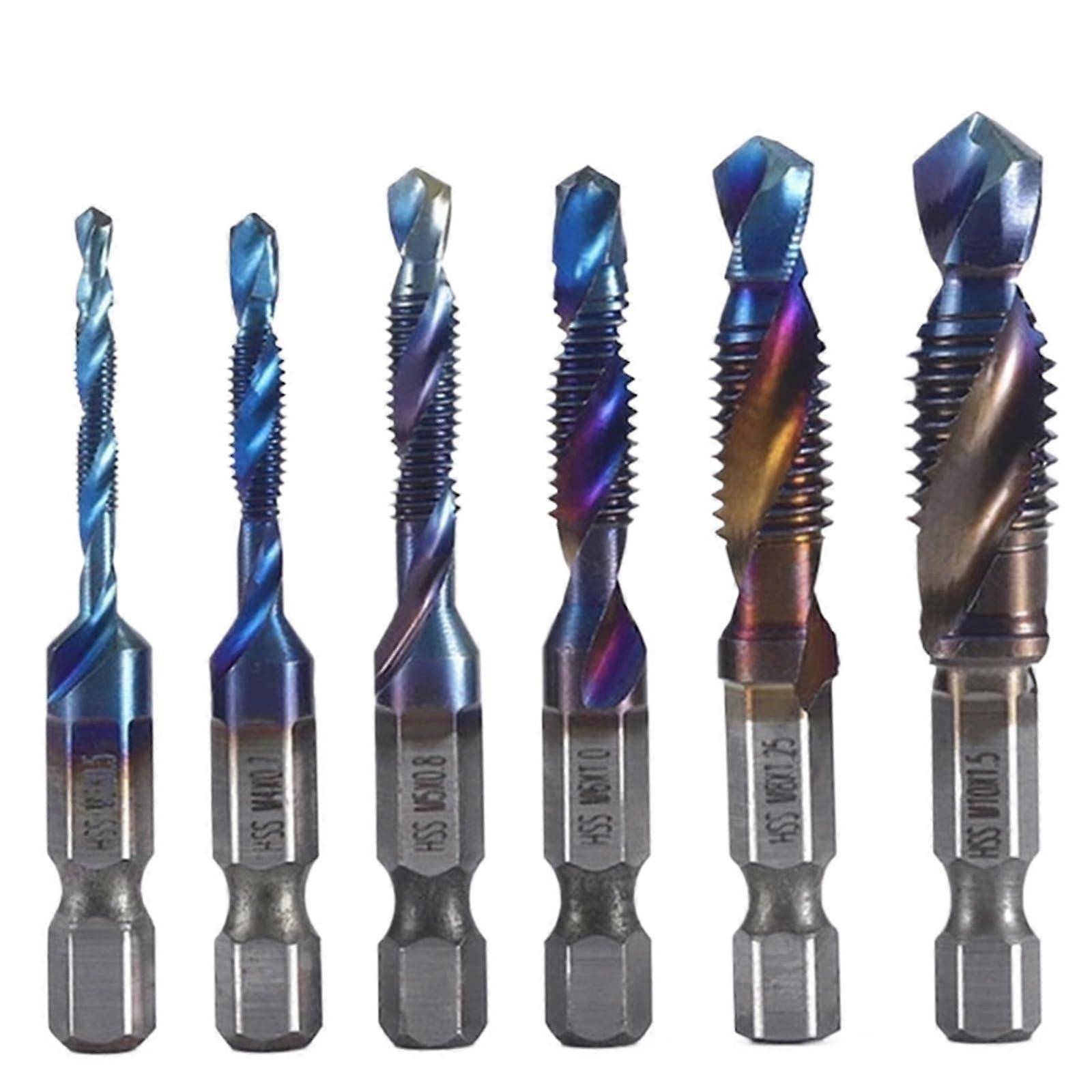 6 Pieces M3M10 Tap Set HSS Taps Countersink Deburring Metric Combination Bit Speed Steel 1/4' Quick Change Hex