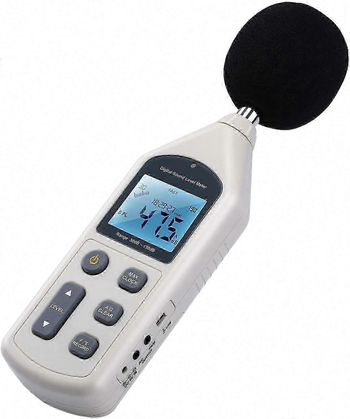 Digital Sound Level Meter 30~130 dB Handheld Decibel Noise Measurement Tester Decibel Data Logger with Time USB Data Analysis (Battery Included)