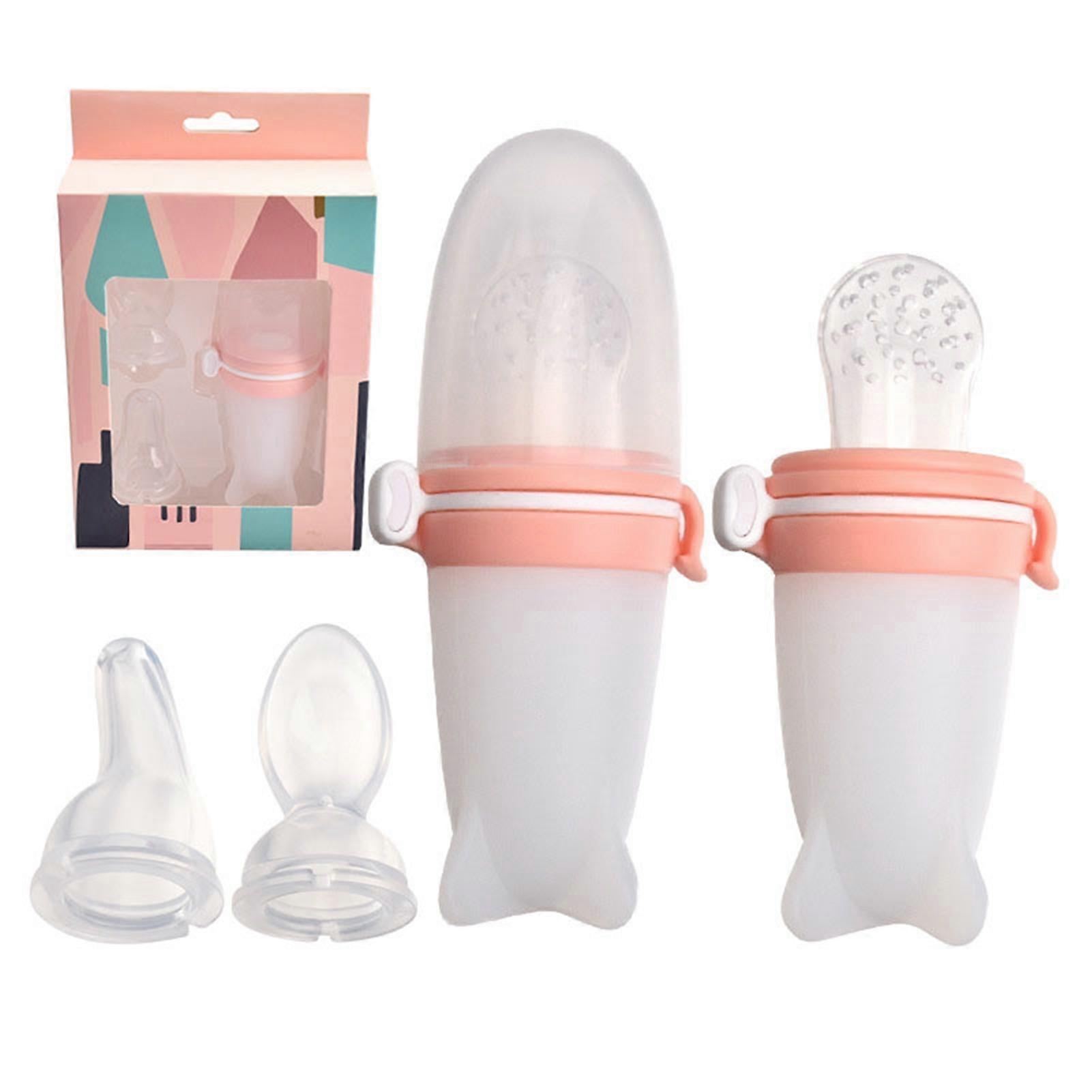 3 in 1 Baby Feeding Bottle 3pcs Soft Nipple Portable Elastic Silicone Teething Feeding Bottle Light Orange