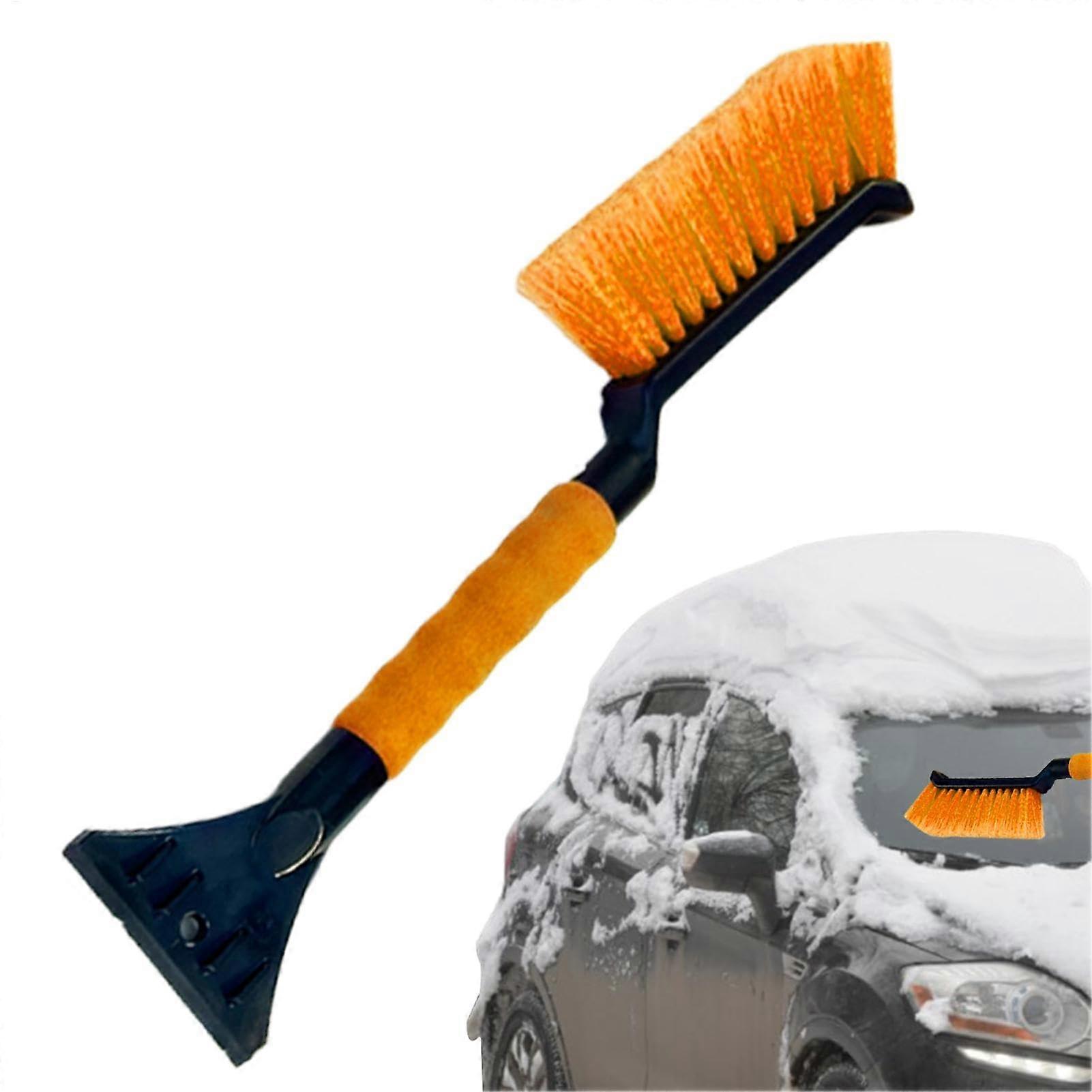 Car Ice Scraper And Brush 2-In-1 Tool For Auto, SUV, Limousine, Ergonomic Foam Grip, Window Cleaning, Orange