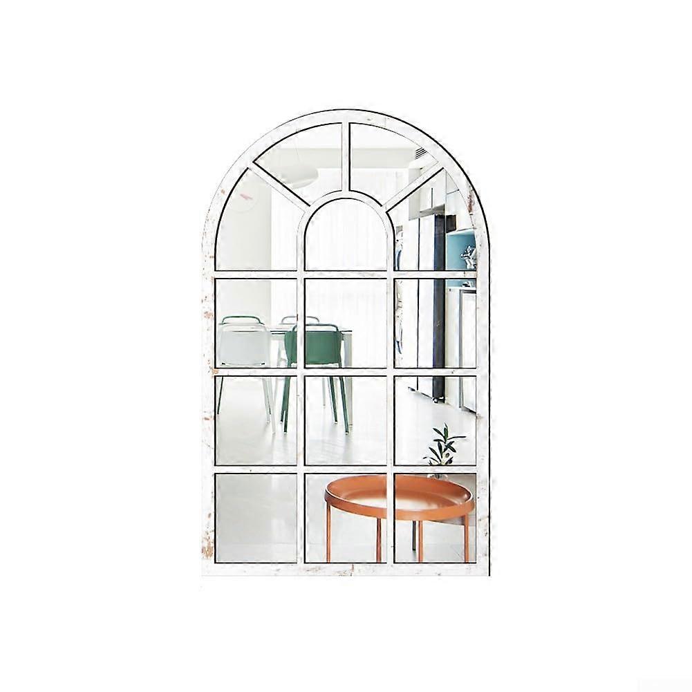 3D mirror wall sticker, wooden frame, 42 x 27 cm, white