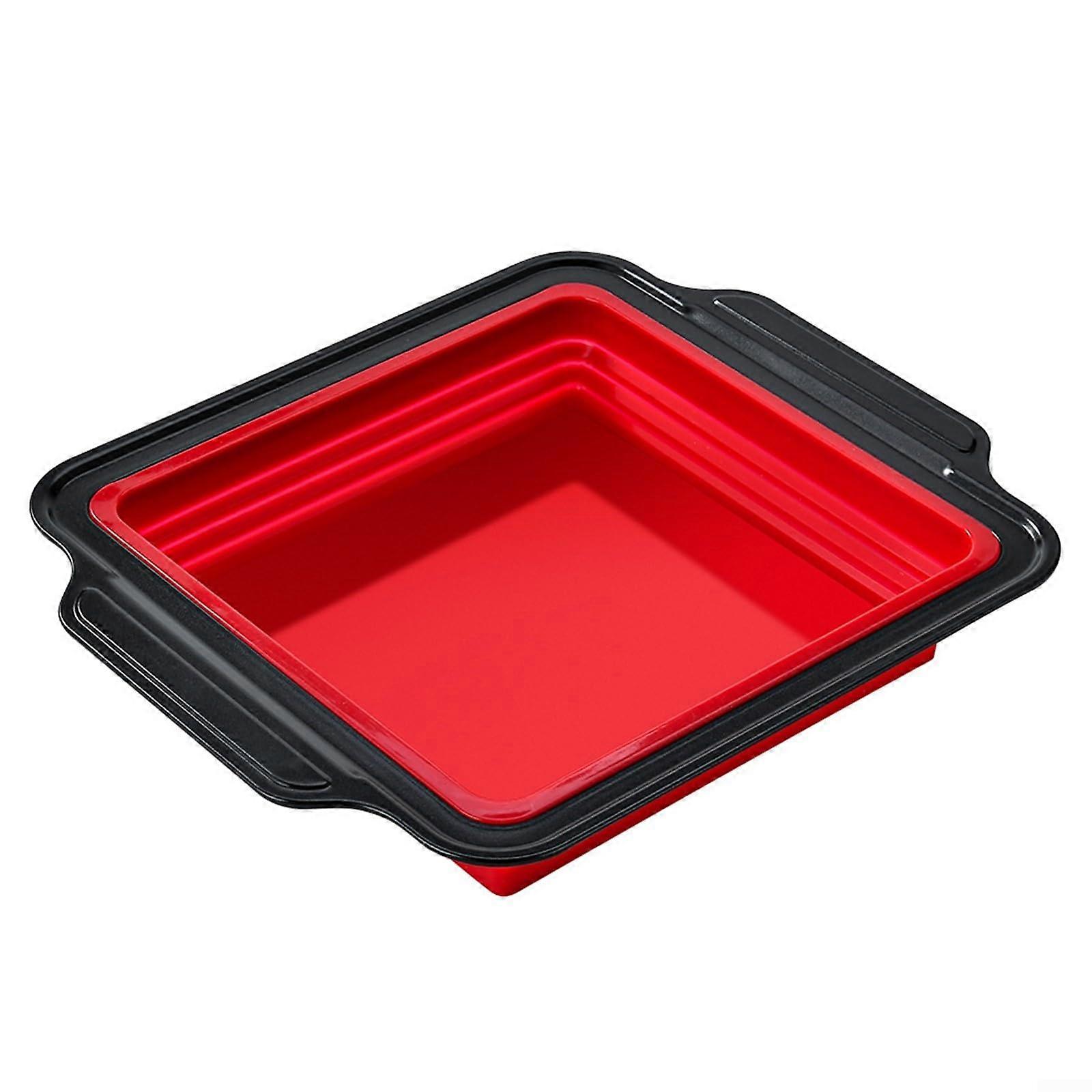 Square red silicone loaf and cake pan, no design for easy use and cleaning