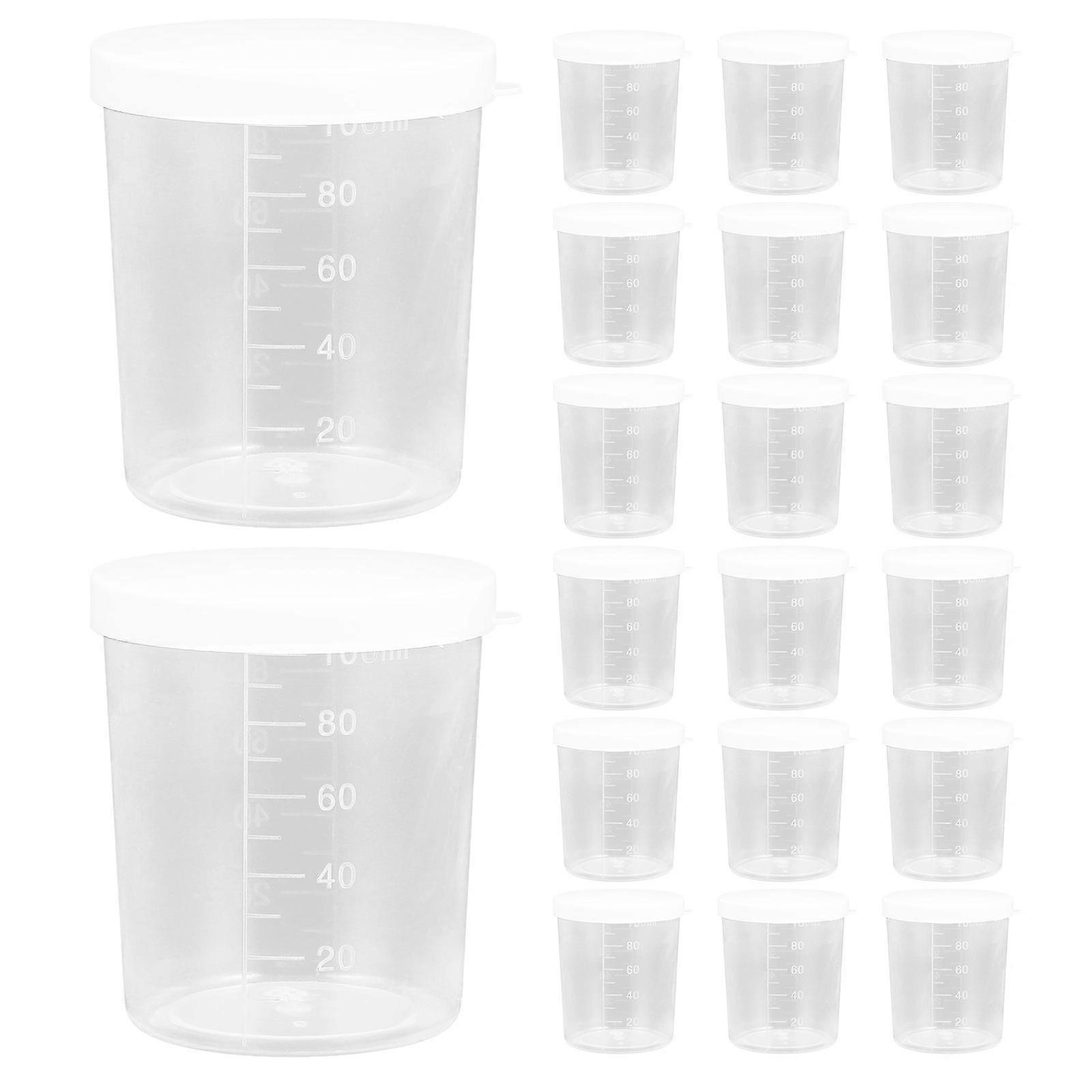 20pcs Precision Measuring Cup with Lid Graduated Sample Collection Container for Laboratory Use Transparent Storage Cup with Scale for Liquid Measurin