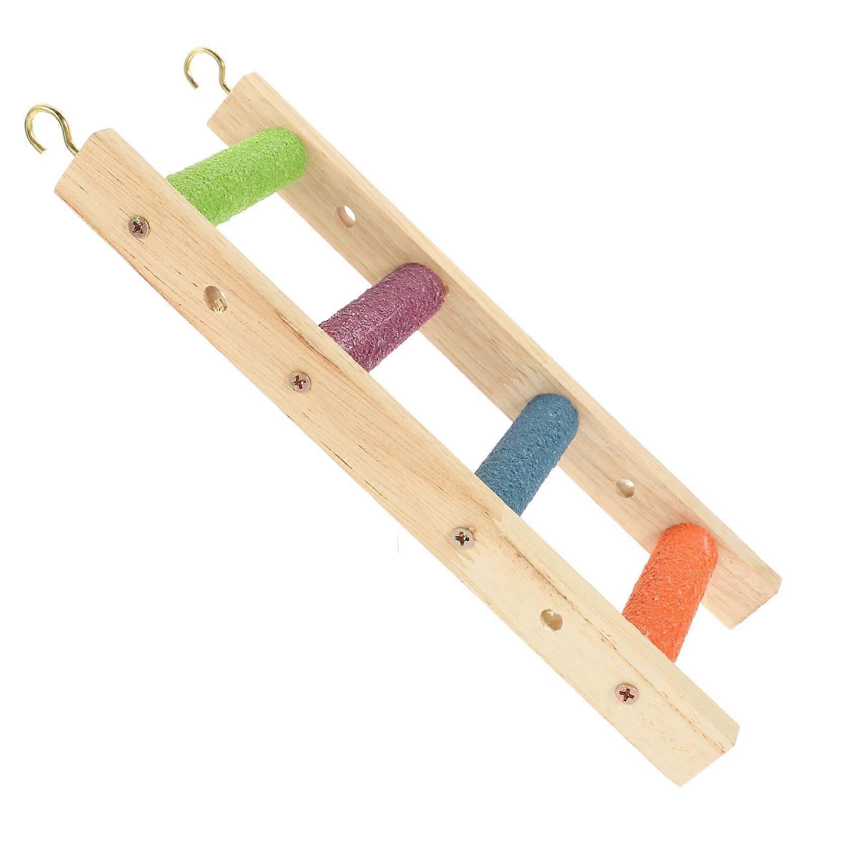 Ladder Parrot Hamster Beak Grinder Paw Cutter Holder Wooden Climbing Toy for Parakeets and Small Rodents