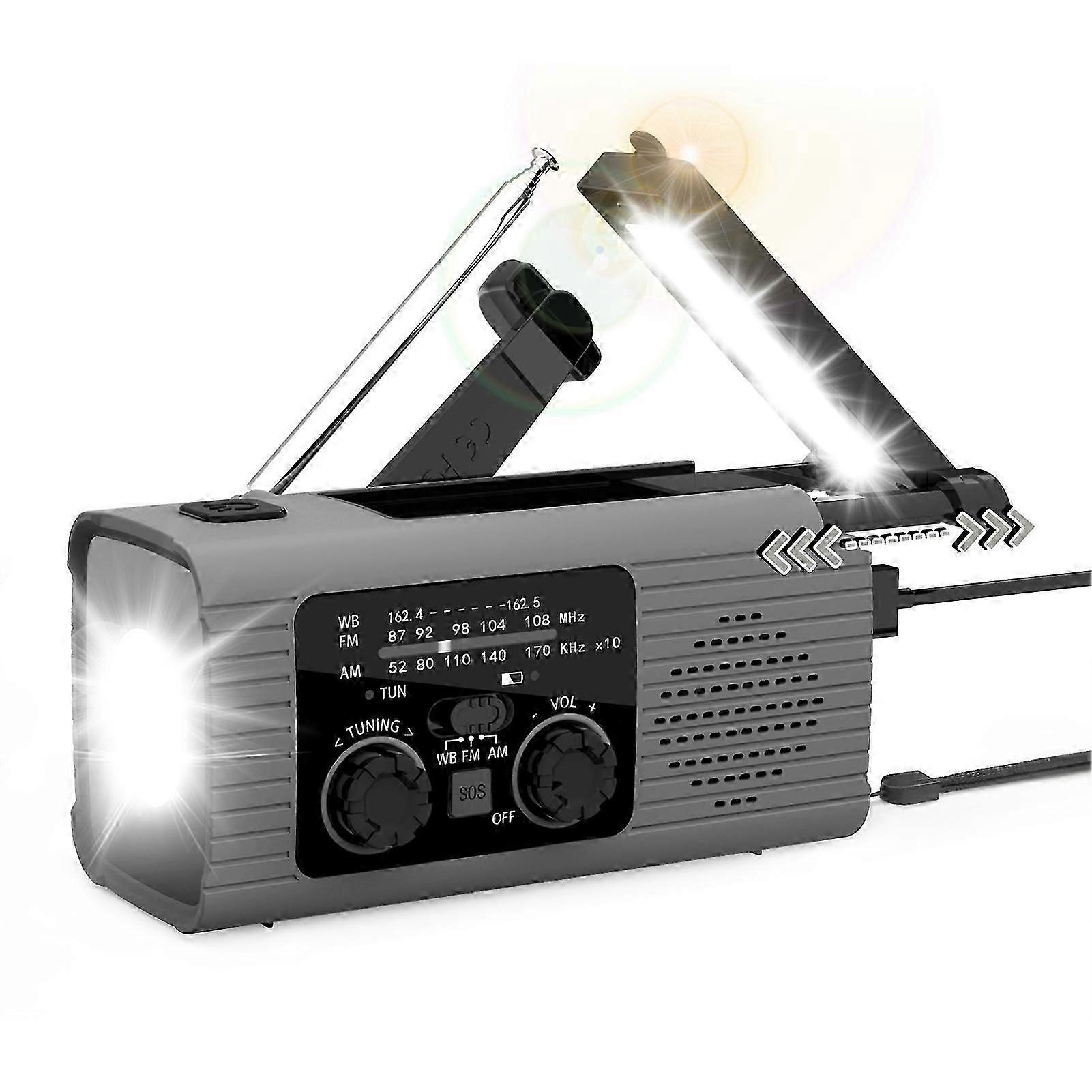 راديو الطوارئ الشمسي 2000 مللي أمبير في الساعة راديو الطقس اليدوي NOAA مع مصباح يدوي وشاحن هاتف و SOS للبقاء على قيد الحياة في الهواء الطلق