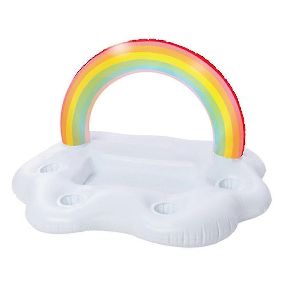 Summer Pool Party Inflatable Cloud Cup Holder Float, Rainbow Beer Drink Cooler Table
