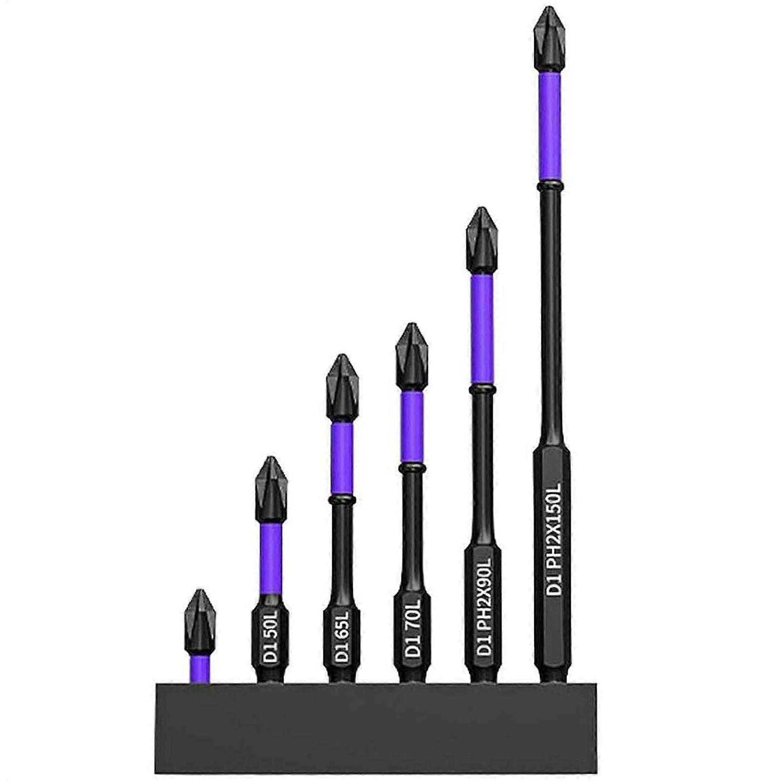 High Hardness Magnetic Screwdriver Bit Set - 6 Slotted Bits with Magnetic Head and Storage Base for Power Screwdrivers