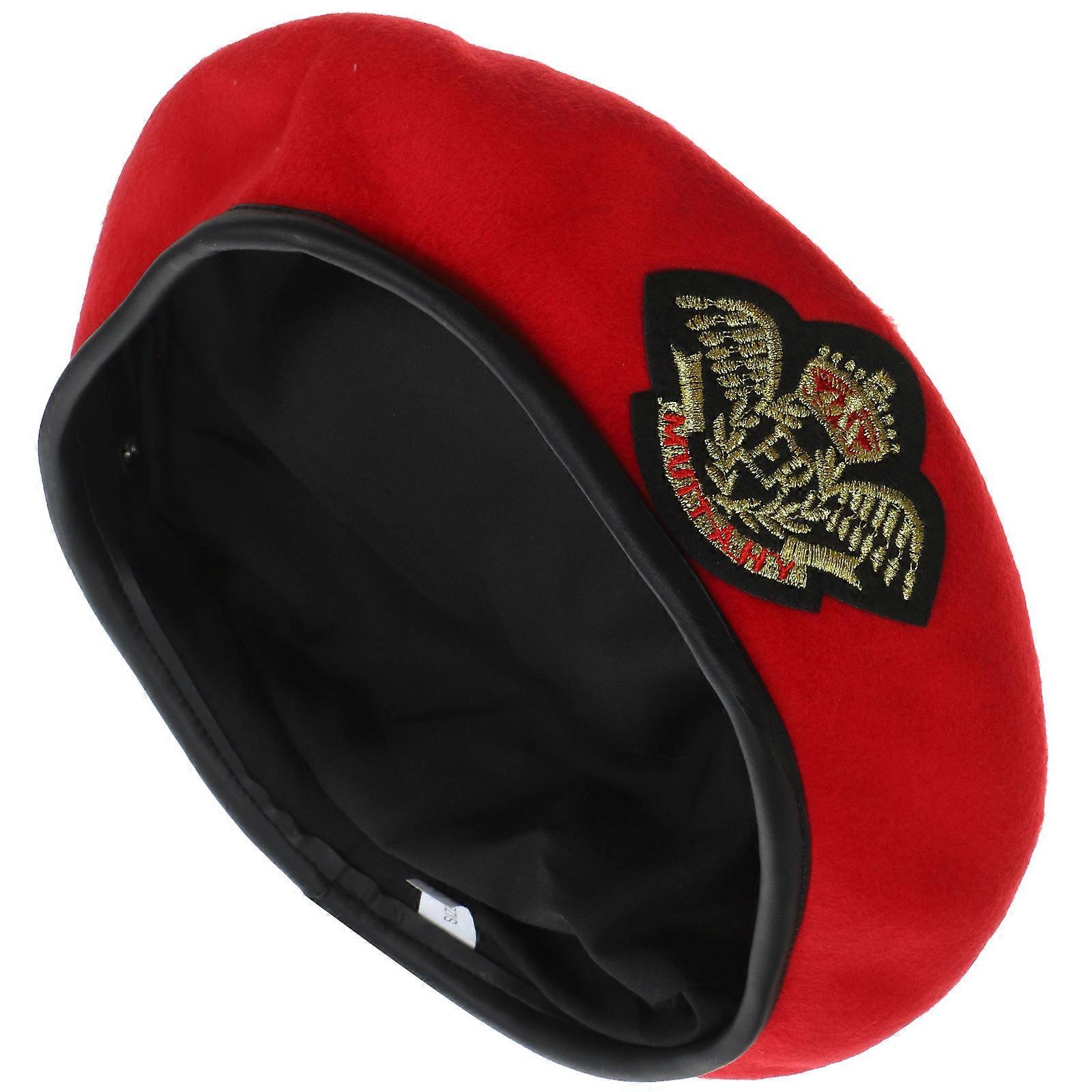 Captain Hat Embroidered Captain Hat for Photo Shooting Red Wool-Like Fabric 1Set