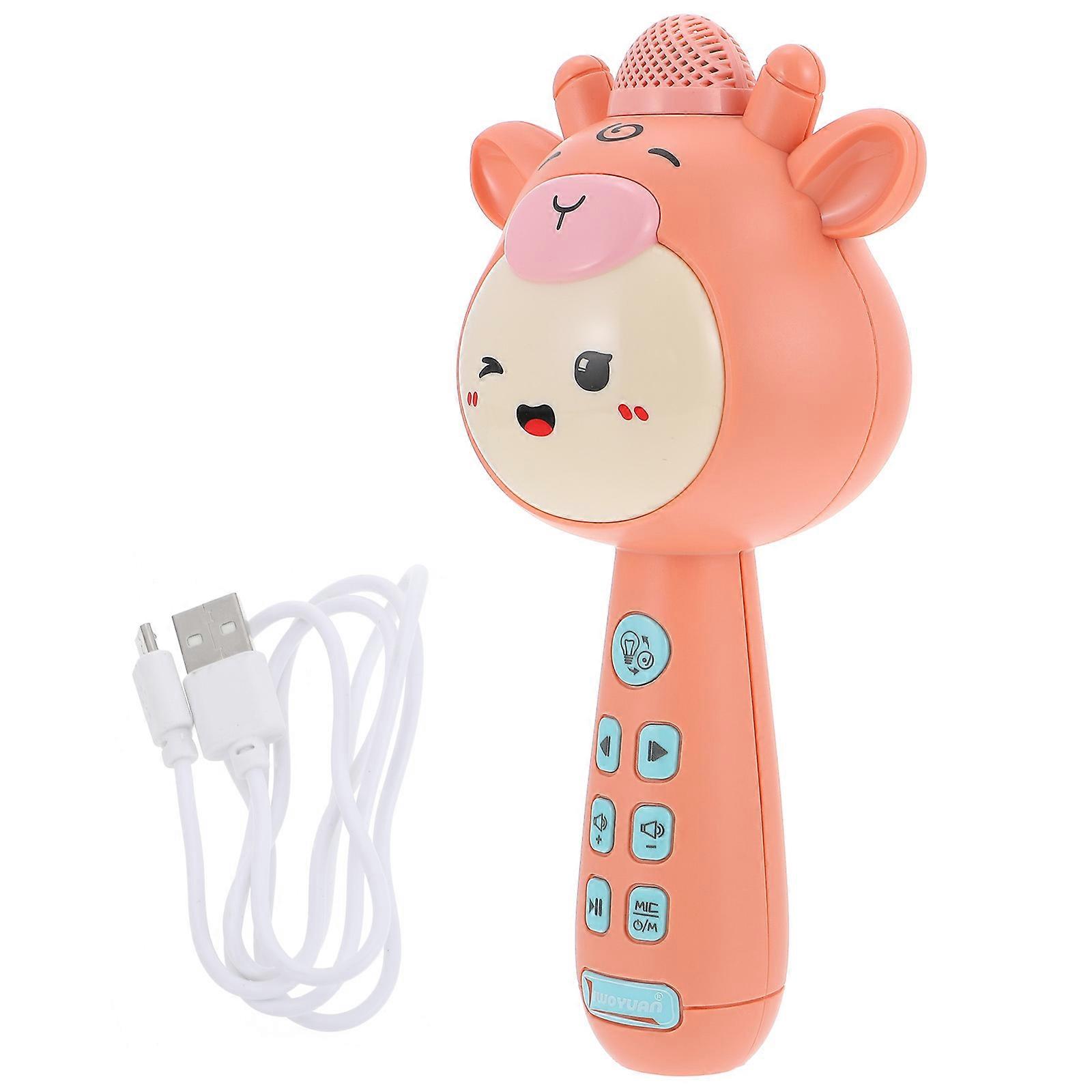 Kids Microphone Toy Microphone Shape Musical Enlightenment Pink Wireless Connection 1 Set
