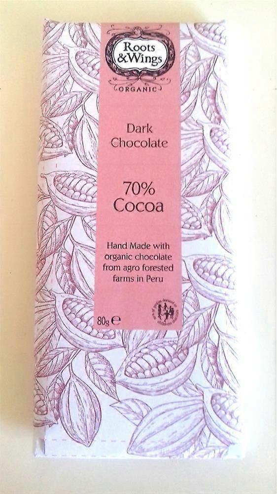 Roots and Wings Organic Dark Chocolate Bar 70% Cocoa 80g - 2 Pack