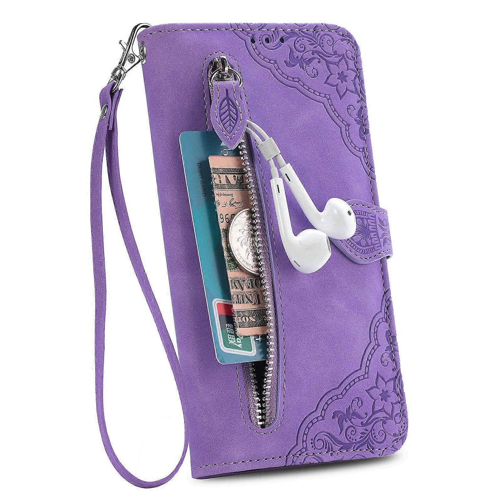 Oukitel C32 Mobile Phone Case, Purple Wallet Case with Magnetic Closure, Flip Stand & Embossed Pattern Cover