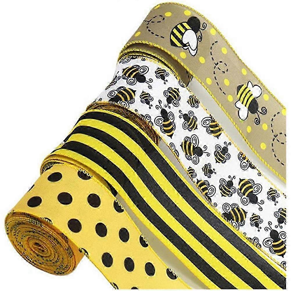 26 Yards Bee Wired Edge Ribbon 2.5in Wide Hessian Ribbon Crafting Decor 4 Rolls