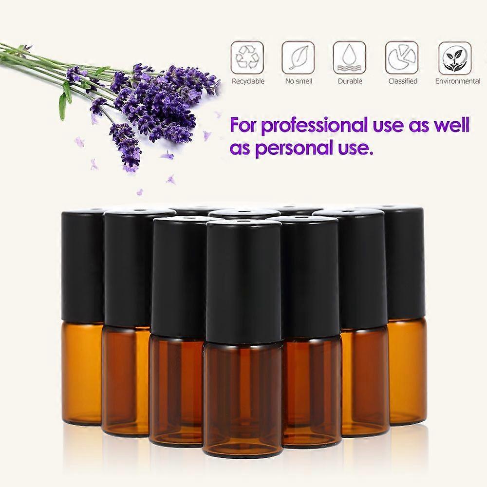 10 Pcs 3ml Amber Glass Essential Oils Roller Bottle Roll-on Bottles Stainless Steel Roller Ball Essential Oil Jar with 3ml Dropper