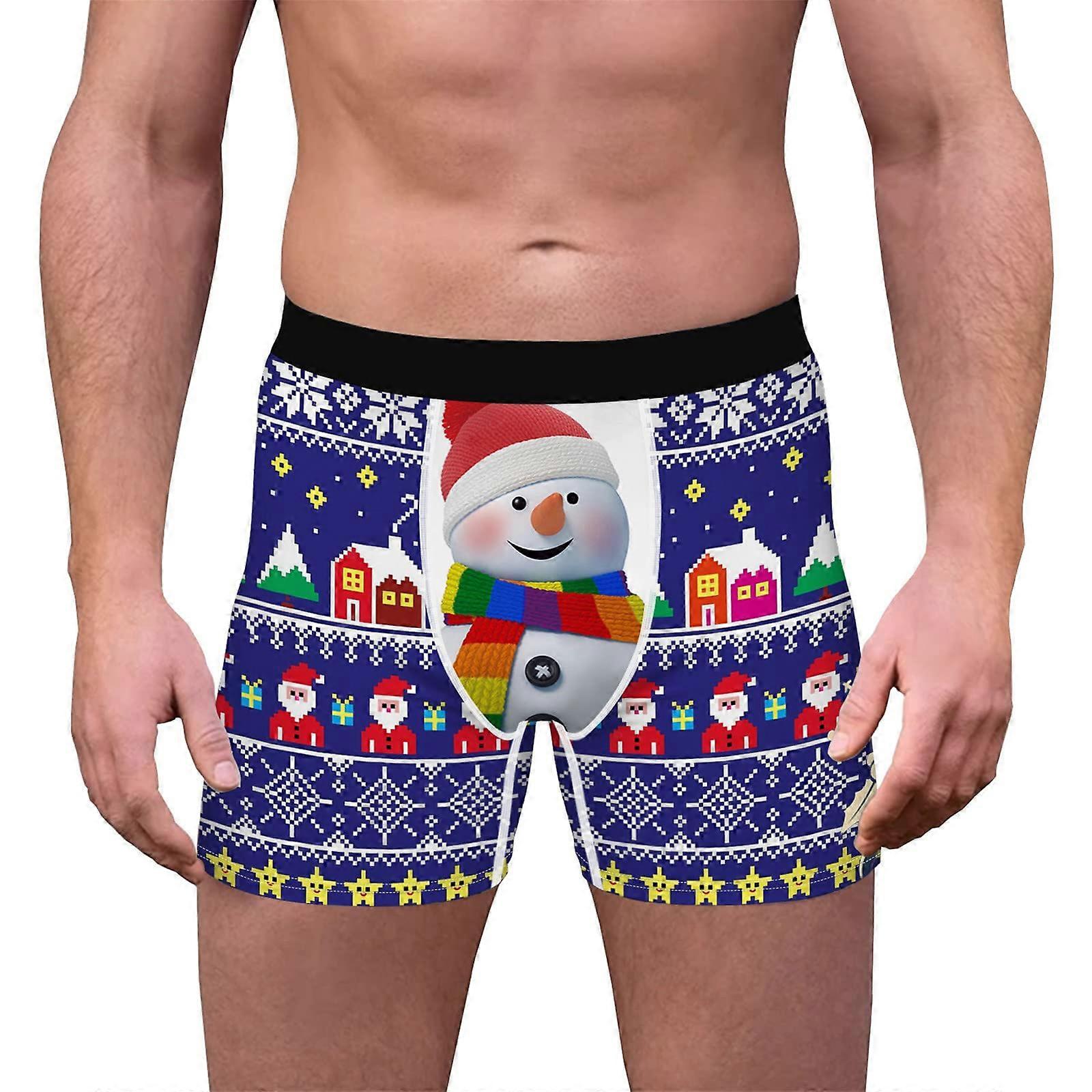 Christmas Underwear Men's Funny Christmas Boxer Shorts Breathable Boxer Briefs Airy Lightweight 3D Print Trunks Purple L