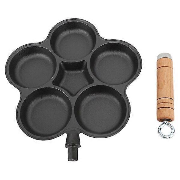 Cast iron breakfast pan with five-hole design, thick bottom for heat concentration and simultaneous frying of multiple eggs