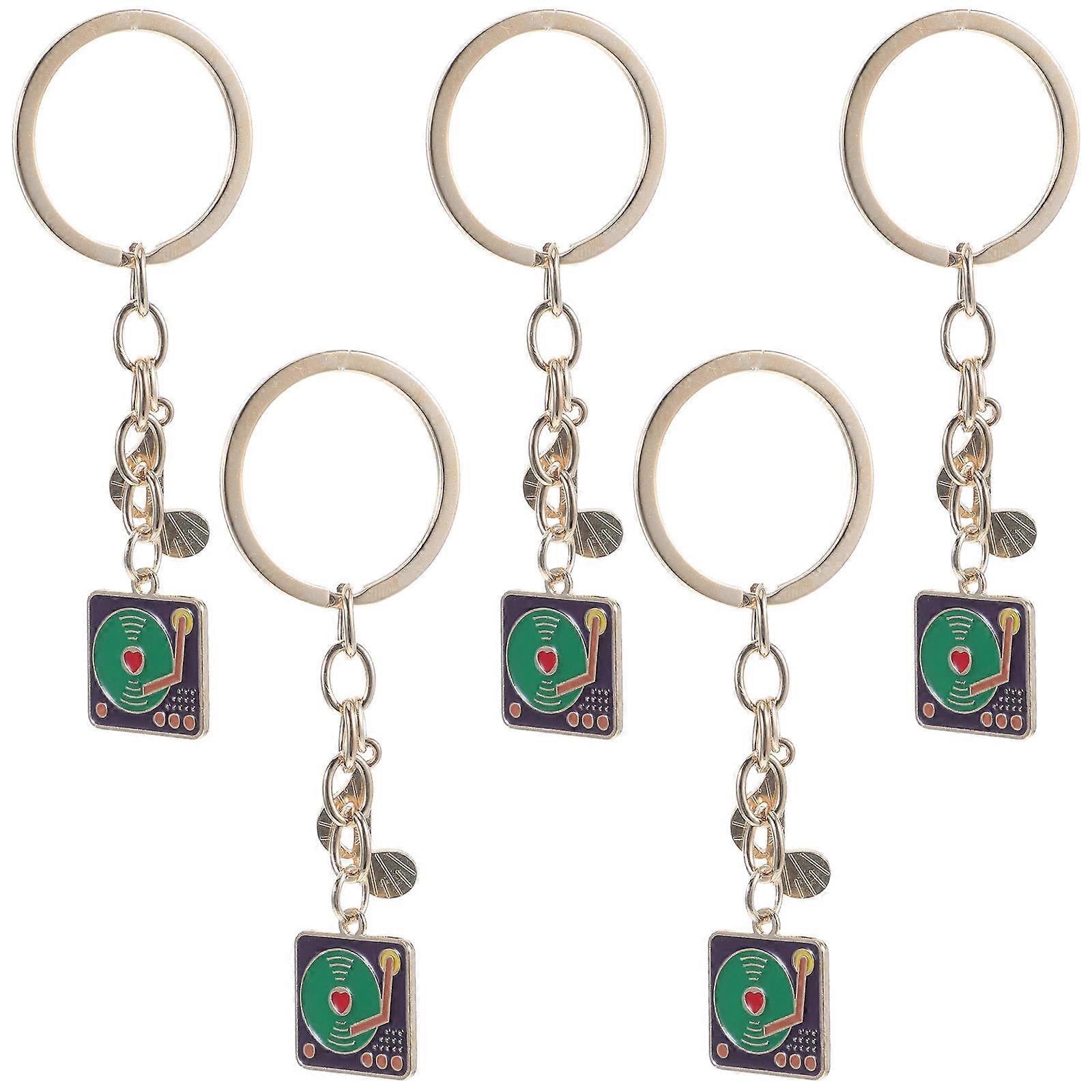 Retro Phonograph keychain for Music Lovers with Zinc Alloy Material and Multi Color Design for Decor 5 Pieces