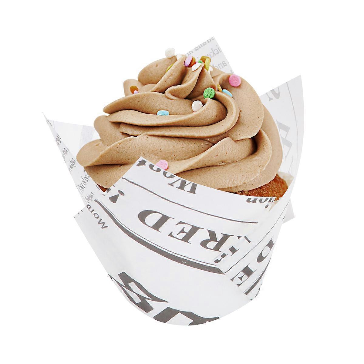 100Pcs Disposable Cake Wrapping Paper Food Holding Tulip Shape White Newspaper Style for Bakery Use