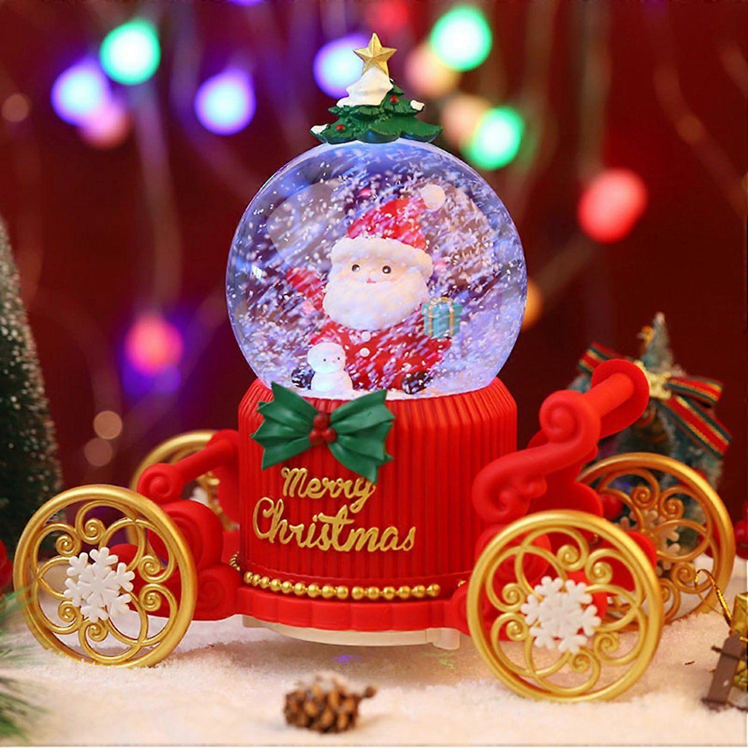 Christmas Snow Globe with Music, Christmas Music Box and Rotating Santa Claus, with LED Lights, Eight Music Songs and Battery Powered [Red]