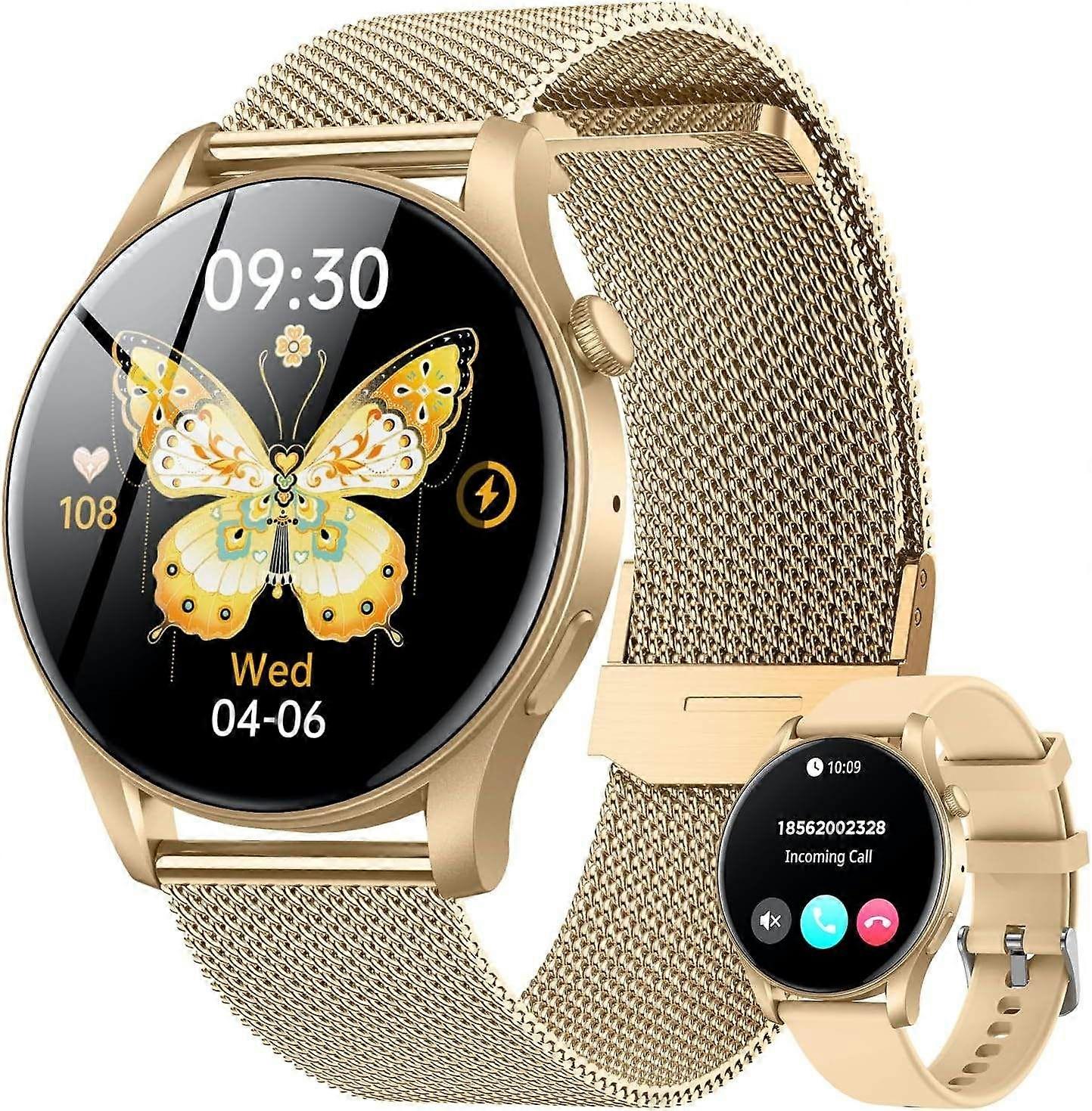 Smartwatch Fitness Watch: 1.43 Touchscreen Smartwatch for Android iOS Answer/make calls with heart rate sleep monitor, 100+ sports modes(Yellow)