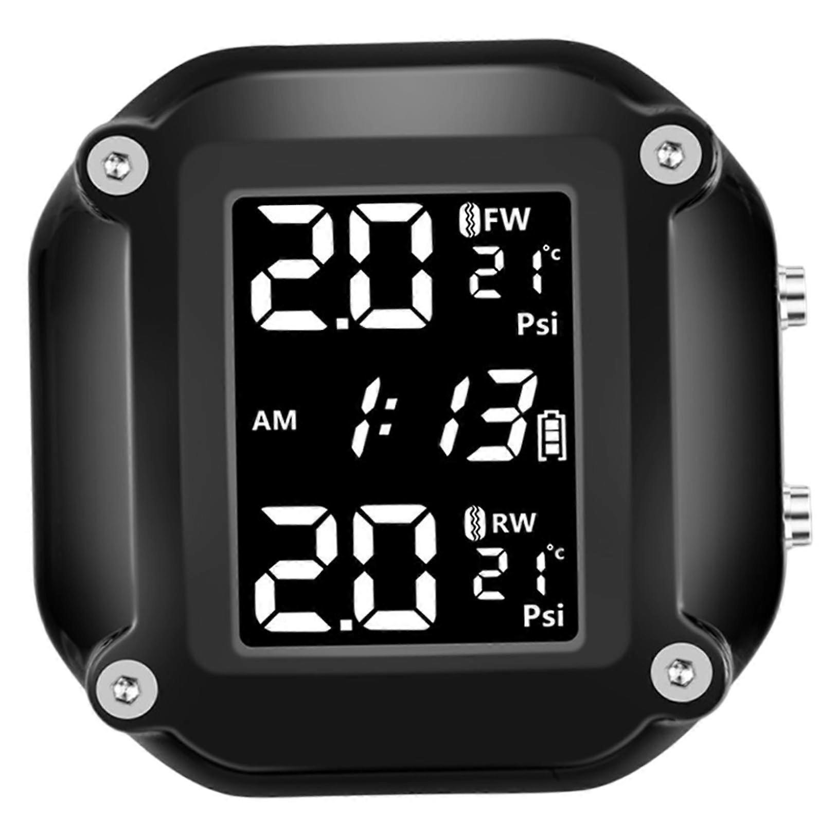 Motorcycle Tire Pressure Monitor LCD Display Alarm With Bracket Accessories Waterproof Outdoor Use