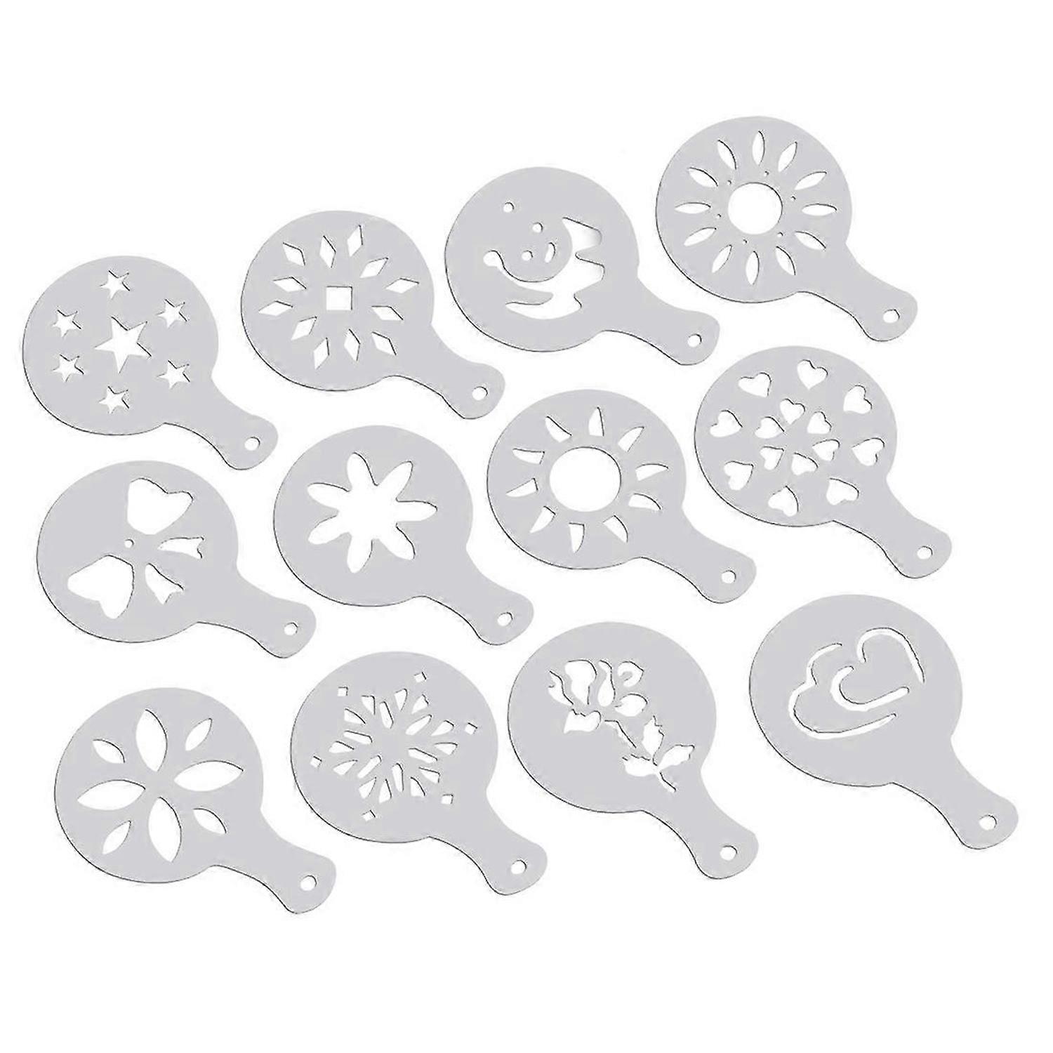 12 Pcs Cappuccino Coffee White Stencils Flowers Pad Duster