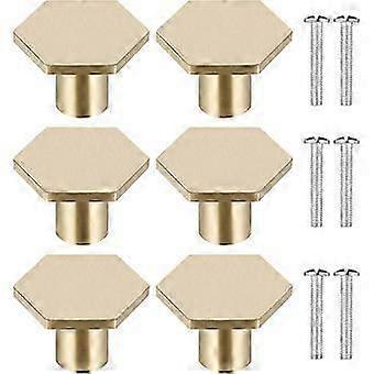 6Pcs Solid Brass Door Handles, Hexagonal Gold Drawer Knobs Cupboard Knobs,Door Knobs