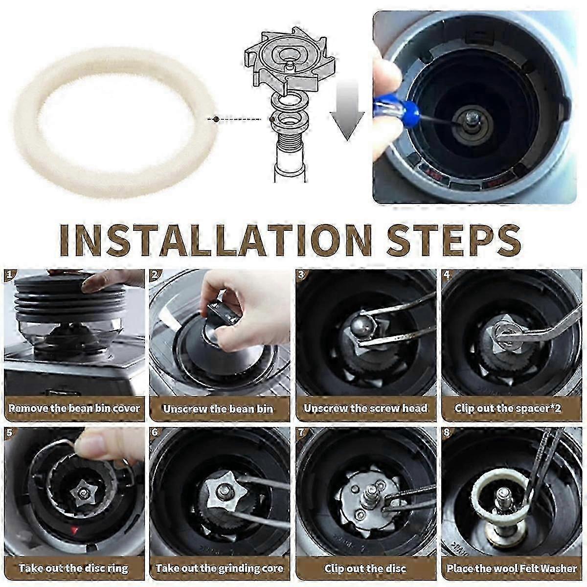 6Pcs Felt Washer Replacement compatible with Espresso Machine Grinders-Compatible with BES870, BES878, BES880, BES980, BCG820 Models