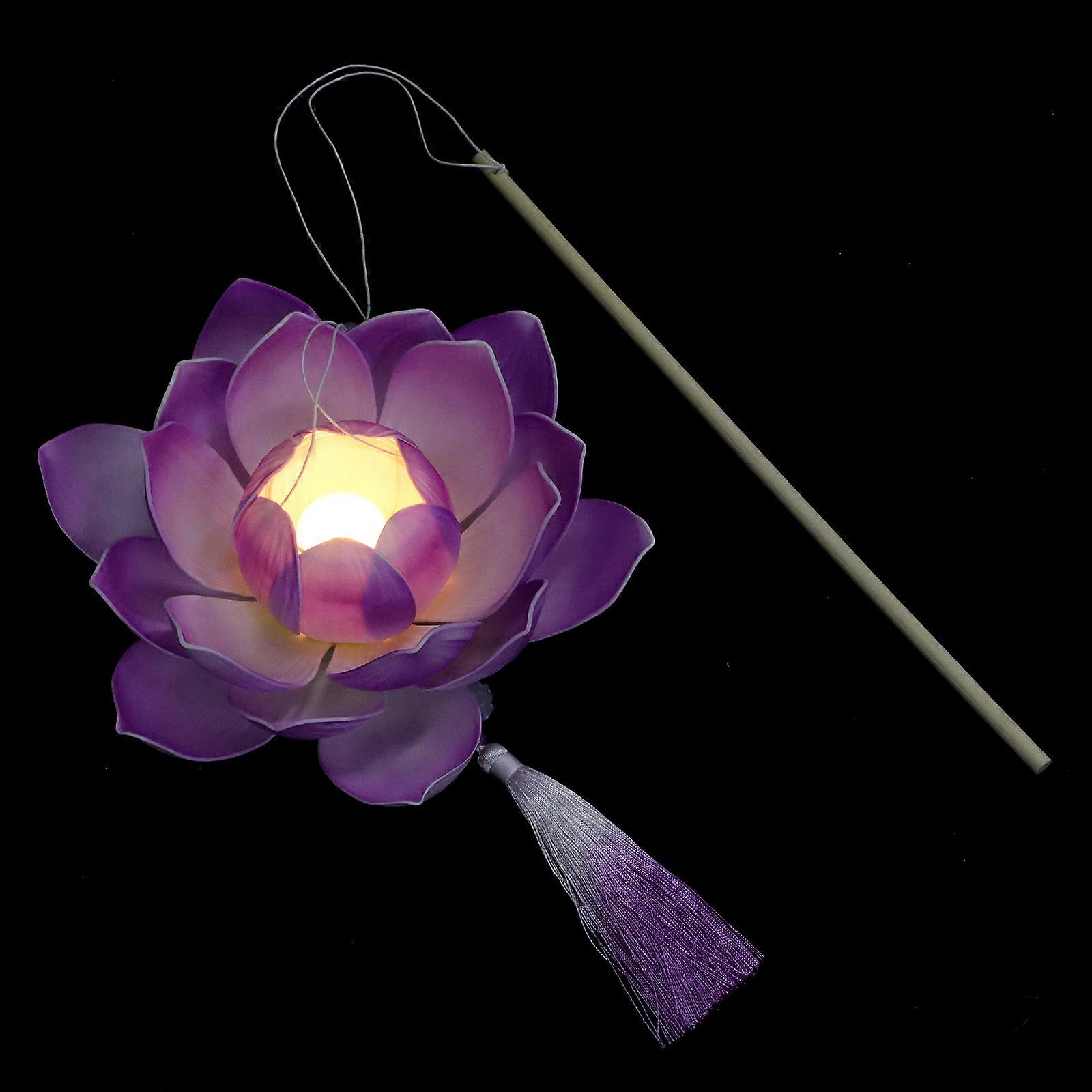 Photography Prop Lotus Shape Hand-Held Ancient Style Lamp Purple Eva Pvc Wood Material for Luminous Design 1Pack