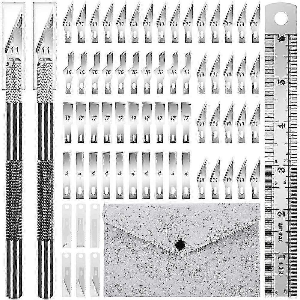 Carving and Cutting Tool Set 64 Pieces with Steel Ruler Sharp Blades for Multiple Materials