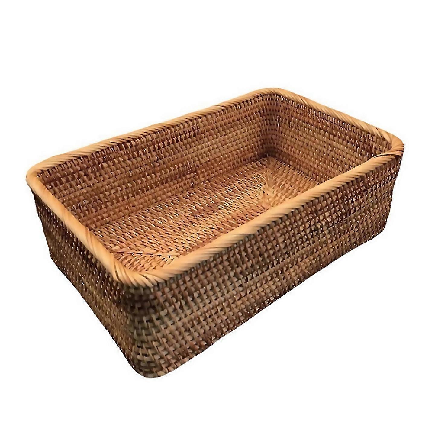 For Handwoven Rattan Wicker Basket Fruit Tea Snack Bread Basket