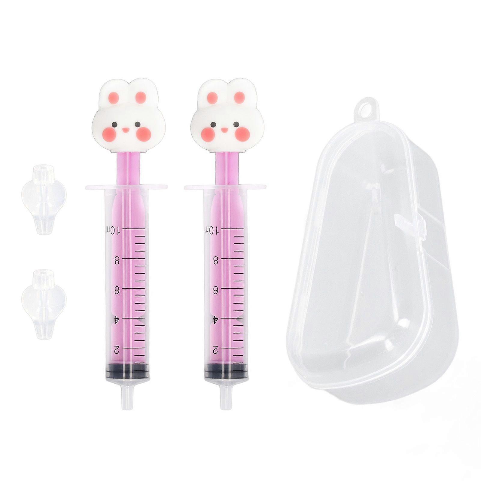 2pcs Baby Nasal Irrigator Cartoon Shaped Syringe Type Silicone Infant Nose Cleaner Rinsing Device Pink Rabbit