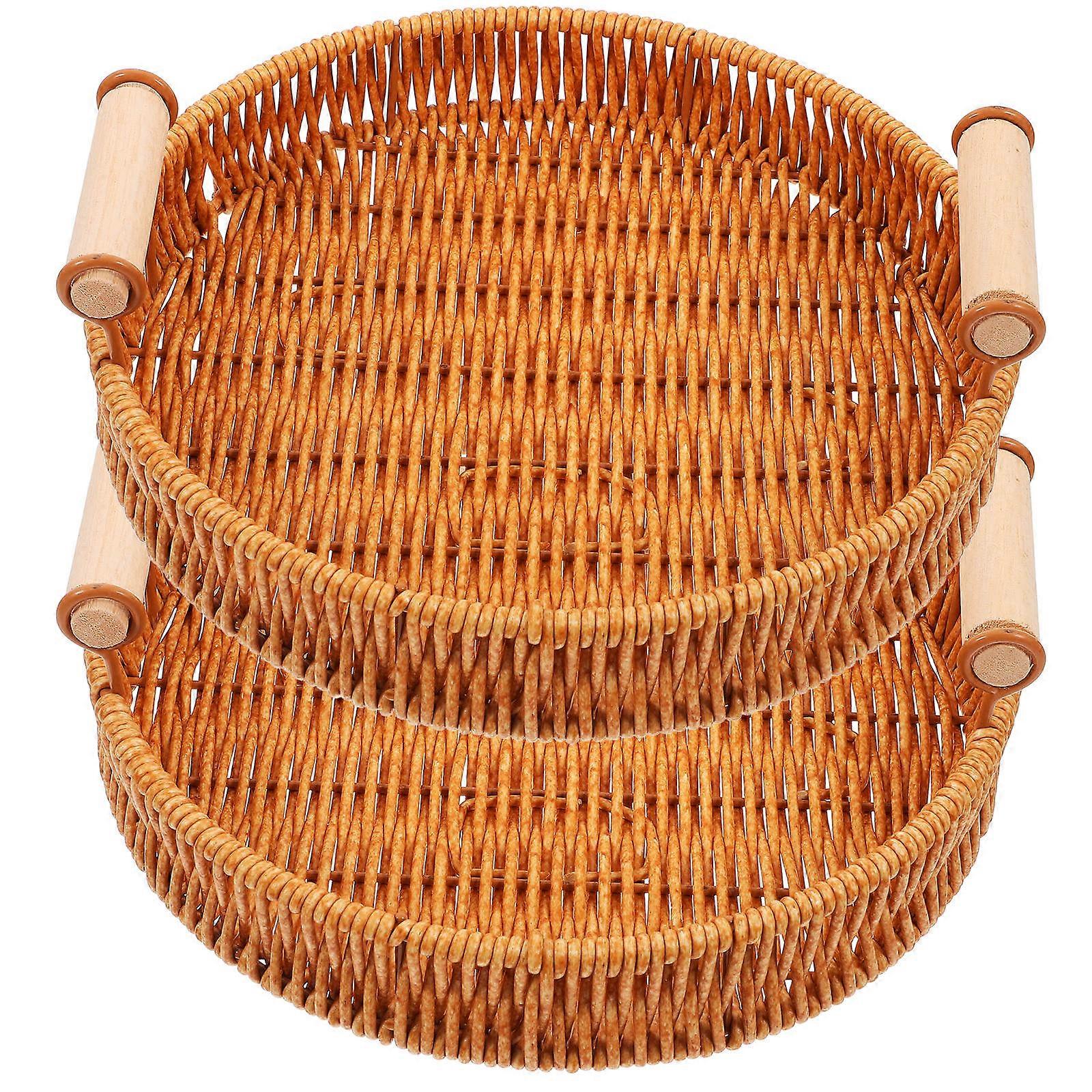 Rattan Woven Fruit Basket Tray with Handles for Serving 8 Pieces