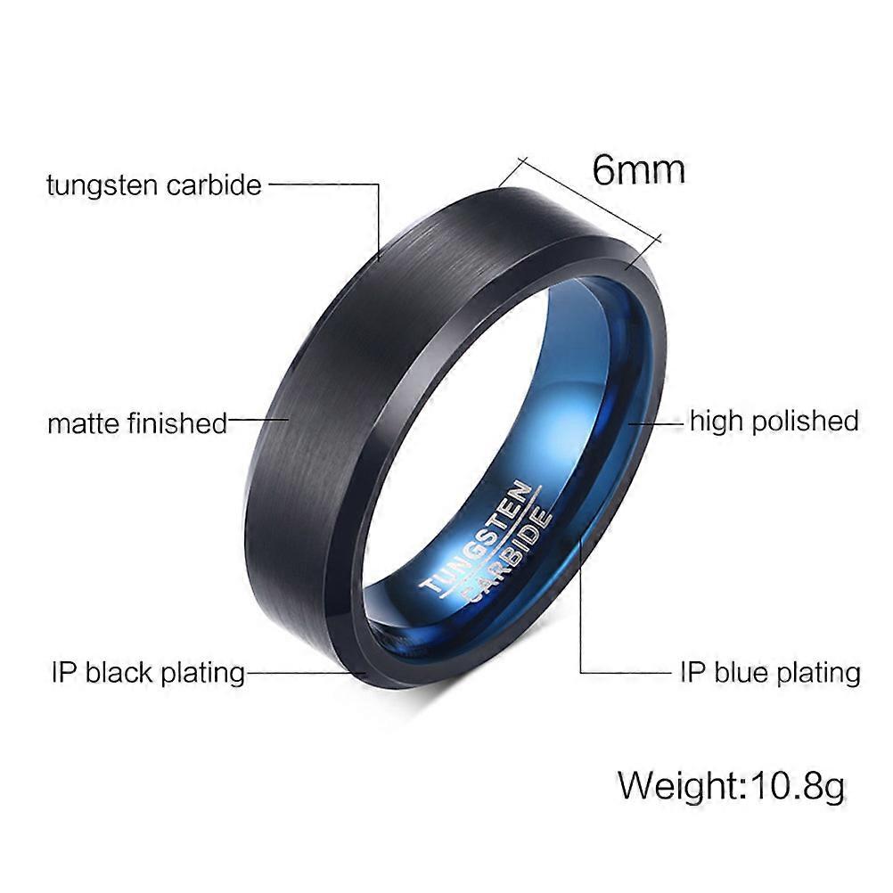 Tungsten Steel Ring 6mm Inner Plating Blue Outer Black Coating Suitable for Weddings Parties Engagements and Charming Occasions Durable 1Pack