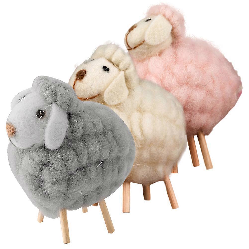 Cartoon Sheep Ornaments Wool Felt Sheep for Decoration 3Pcs Set