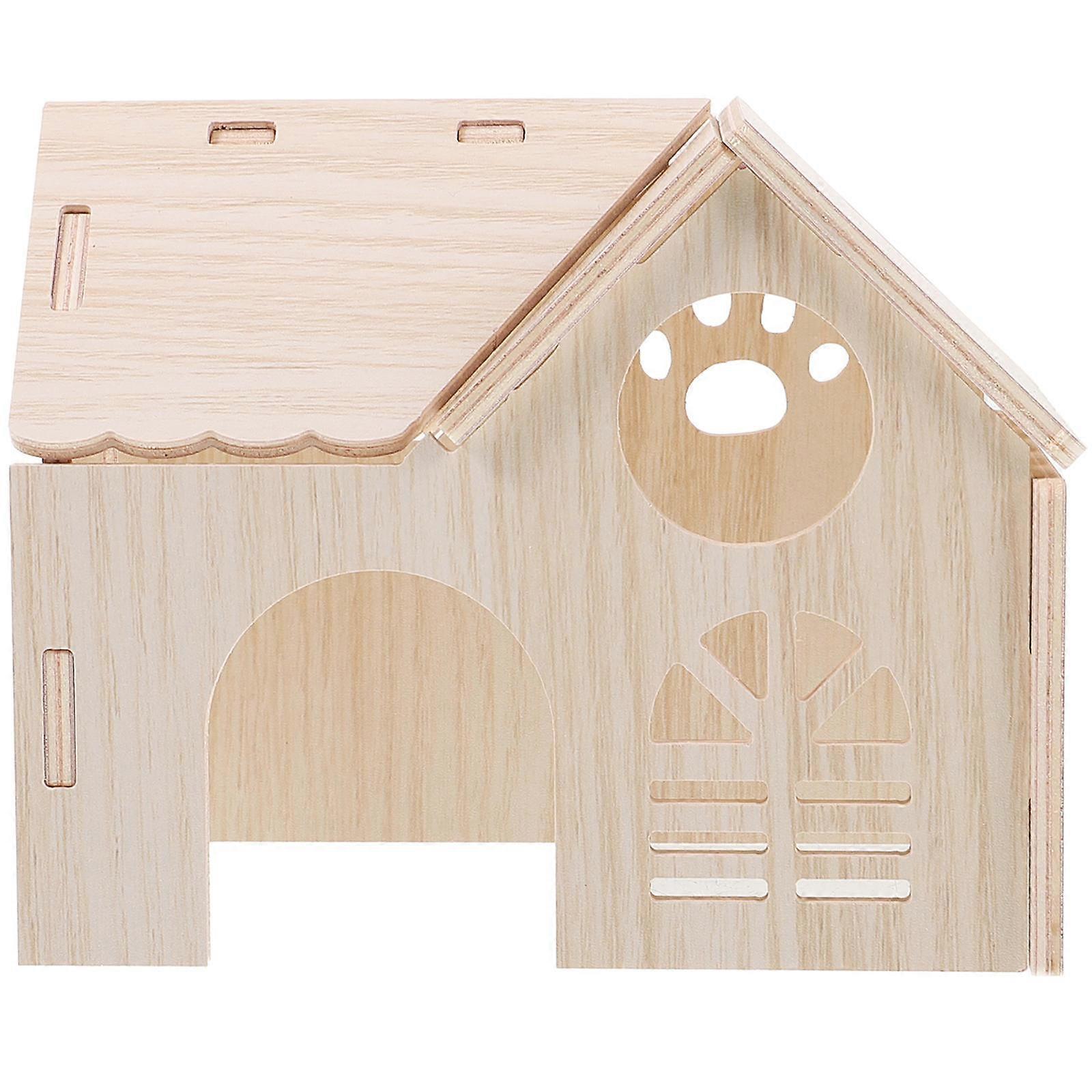 Hamster Decorative House 2Pcs Indoor Use Reduces Negative Emotions For Small Pets Beige Wooden Structure