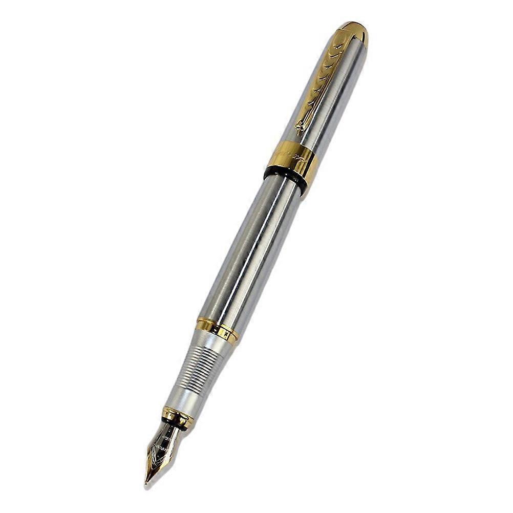 Luxury Design Fountain Pen For Students And Office Use With Hand-Polished Nib And Glossy Silver Lacquer 3Pcs