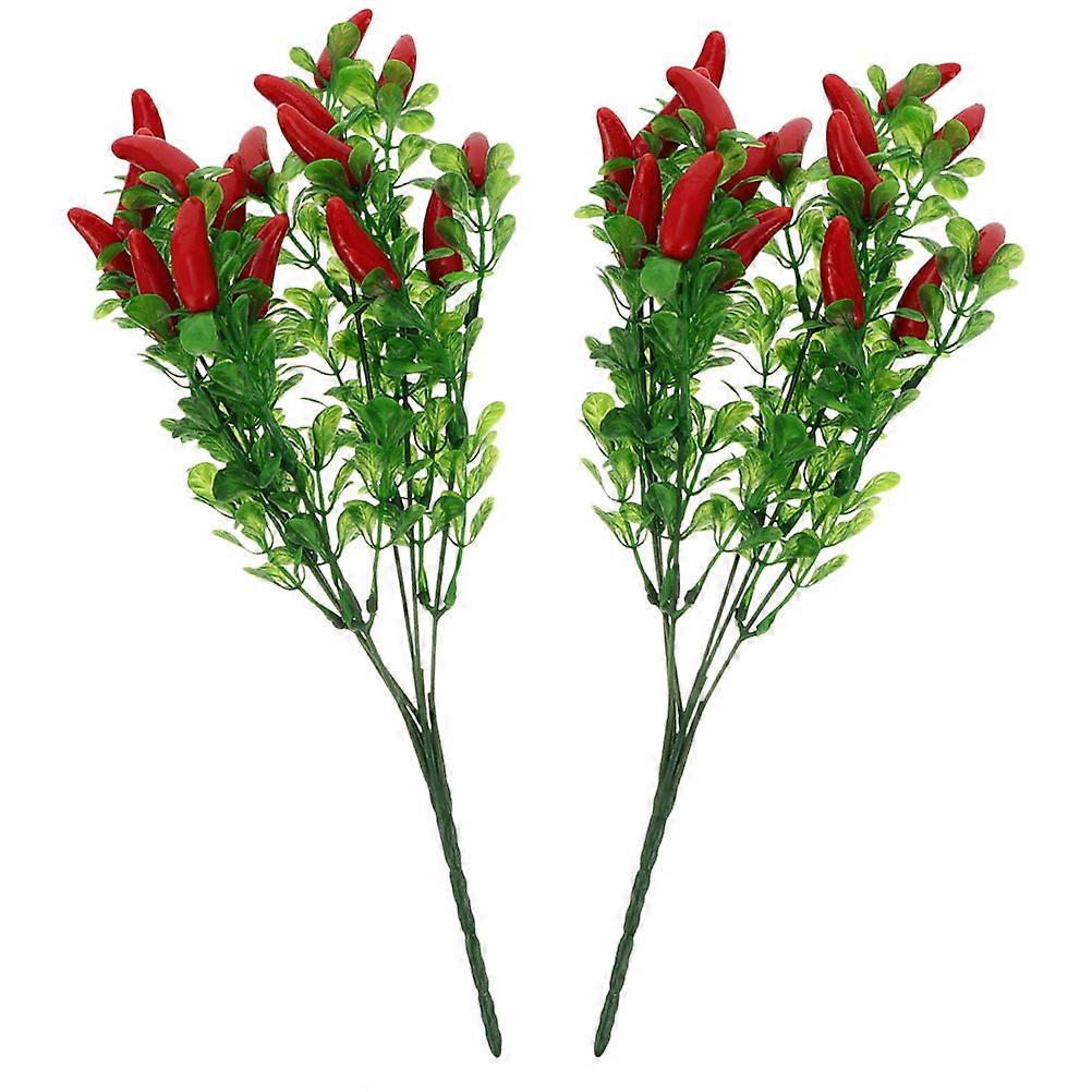 Plastic Chili Branch Artificial Vegetable Stems Decor 2Pcs for Vase Filling