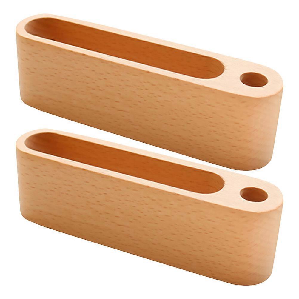 Wooden Name Card Organizer 2Pcs Beige Beech Wood Storage Box For Business Settings Design For Professionals