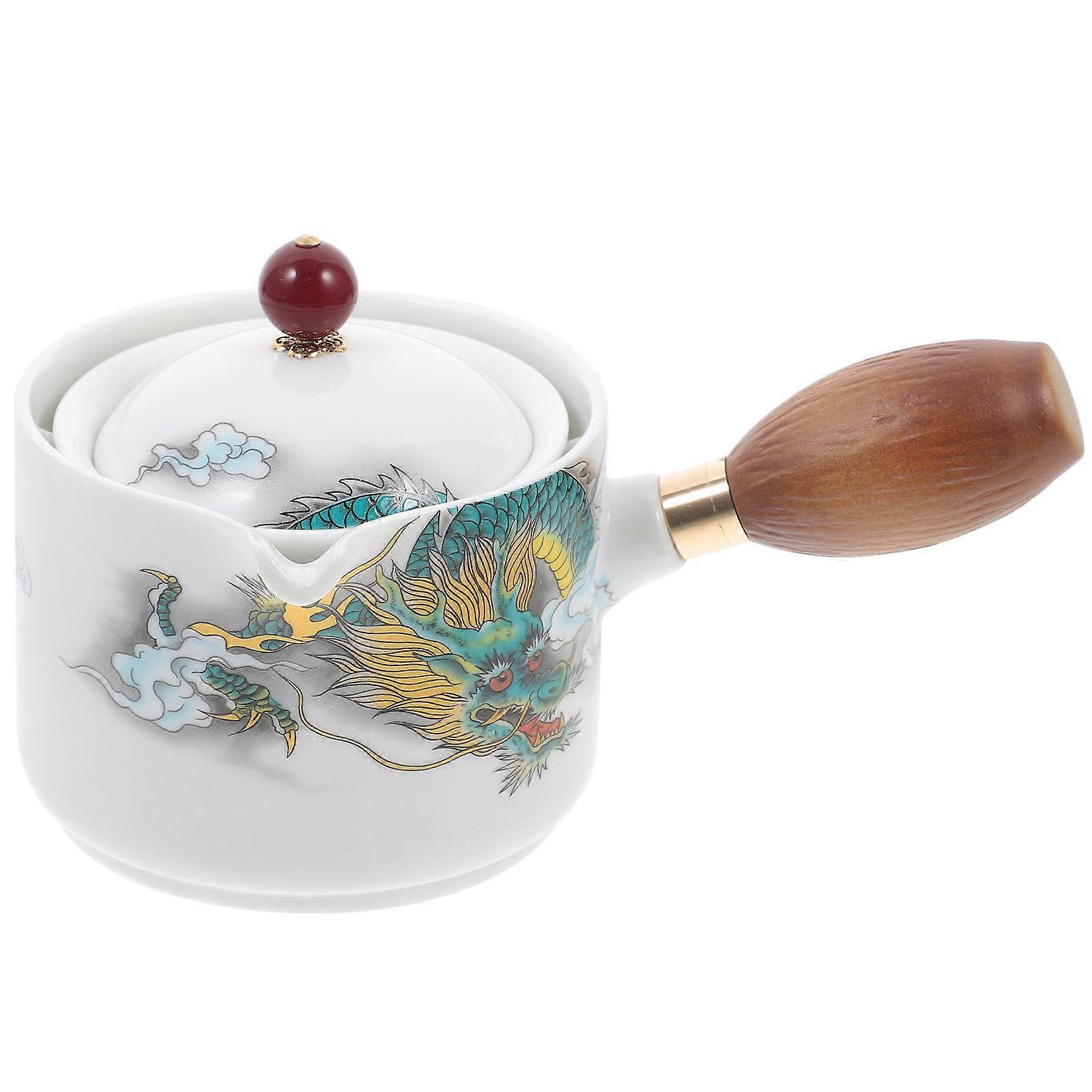 Ceramic Tea Pot Rotating Teapot Traditional Chinese Style Home Use White 360 Degree Rotation 1Set