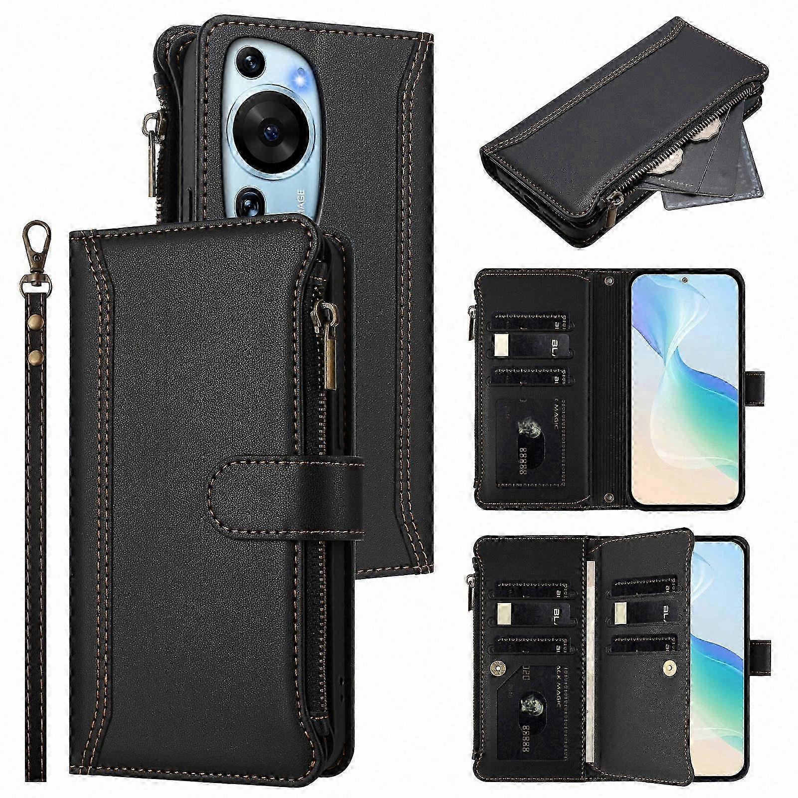 Zippered Card Holder with 9 Slots, Magnetic Clasp, and Detachable Wrist Strap for Convenient Access