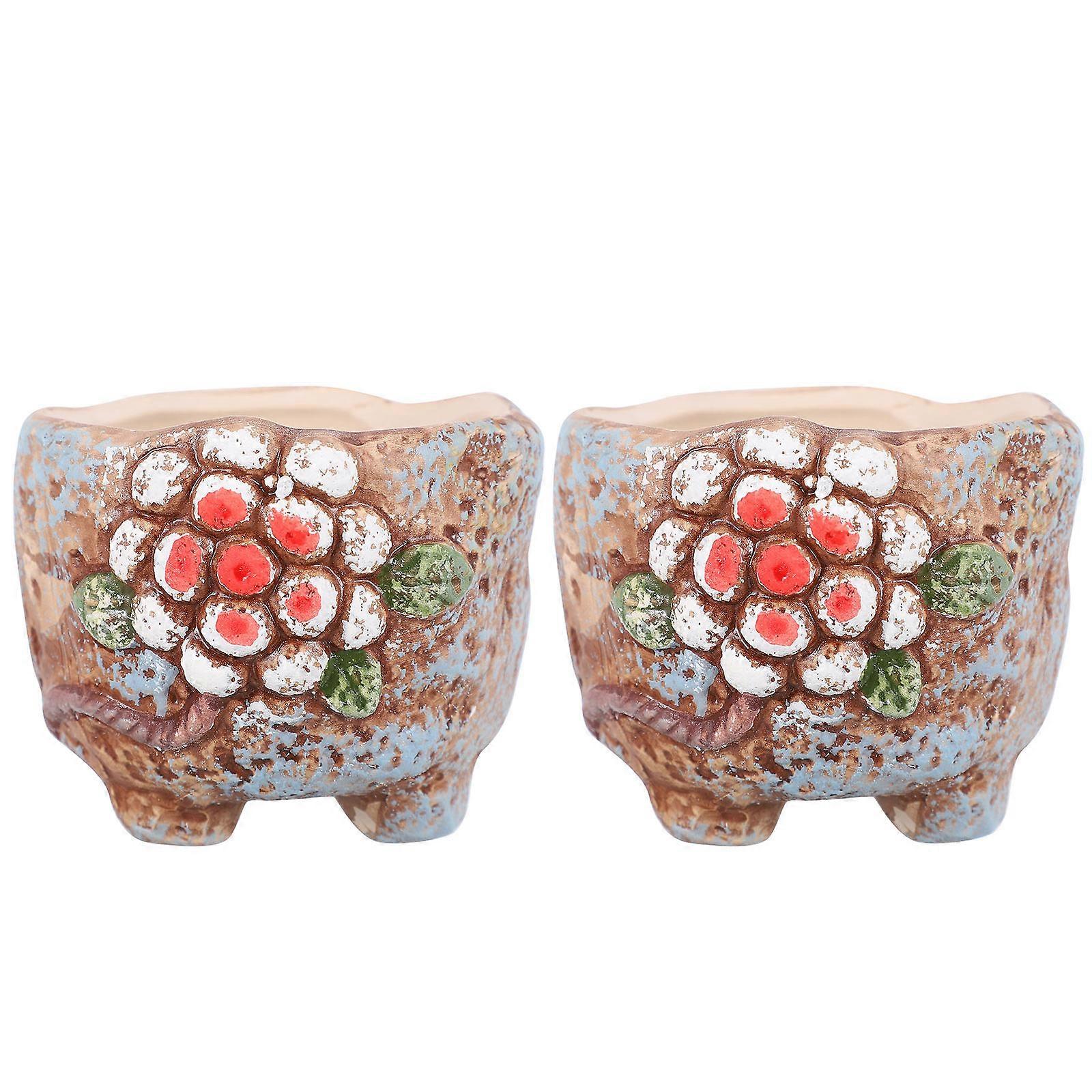 Small Plant Pot Ceramic Bonsai Pot for Storage 4Pcs Hand Painted