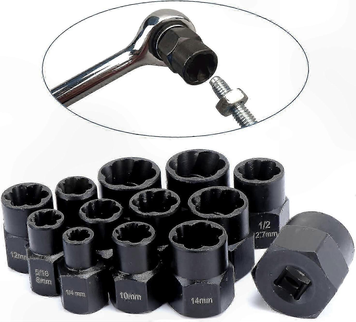 13-Piece Bolt Extractor Set with 9.5mm Socket for Wheel Nuts and Damaged Screws