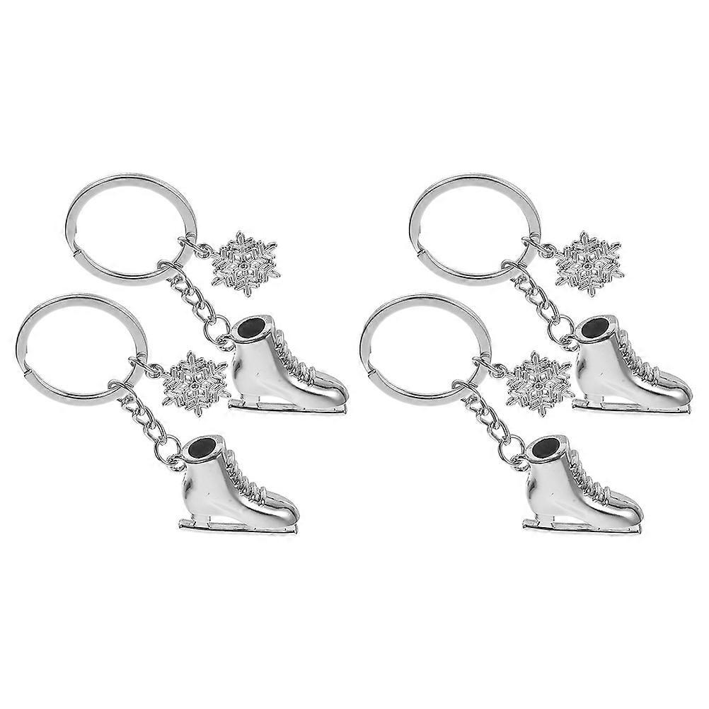 Ice Skate Keychain 4Pcs Key Decoration Silver Zinc Alloy Skates Shape And Snowflake Shape For Everyday Use