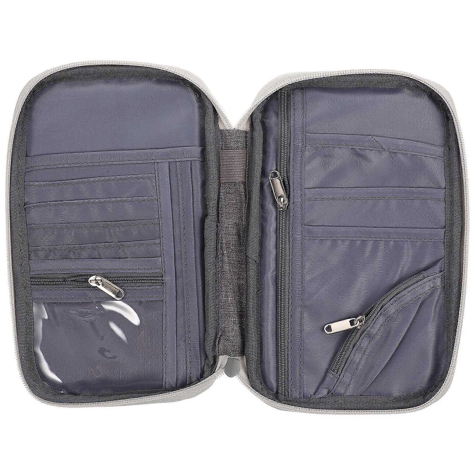 Grey Travel Document Holder Organizer for Passport Storage 2Pcs Set
