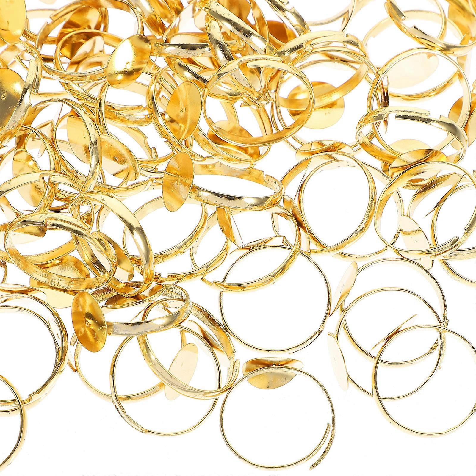 Flat Round Tray 500 Pcs Blank Adjustable Rings Ideal for Crafting and DIY Jewelry Making in Elegant Golden Finish